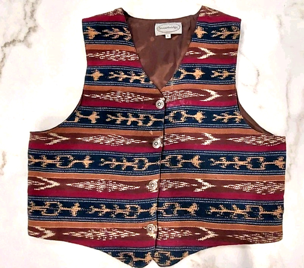 Stonebridge Southwestern Tapestry Women's Vest Made in USA Size XL Vintage 90s